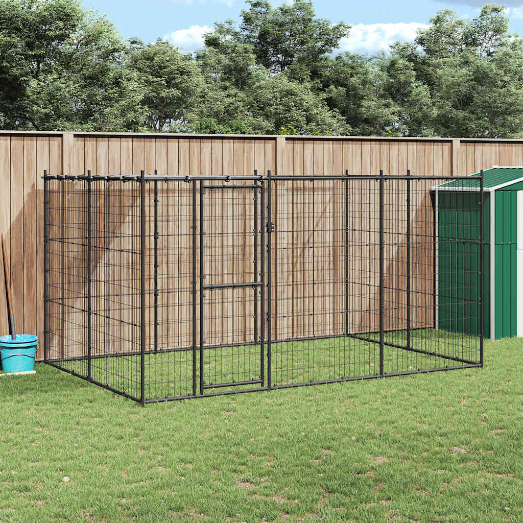 Outdoor-Hundezwinger mit Überdachung Stahl 7,26 m²