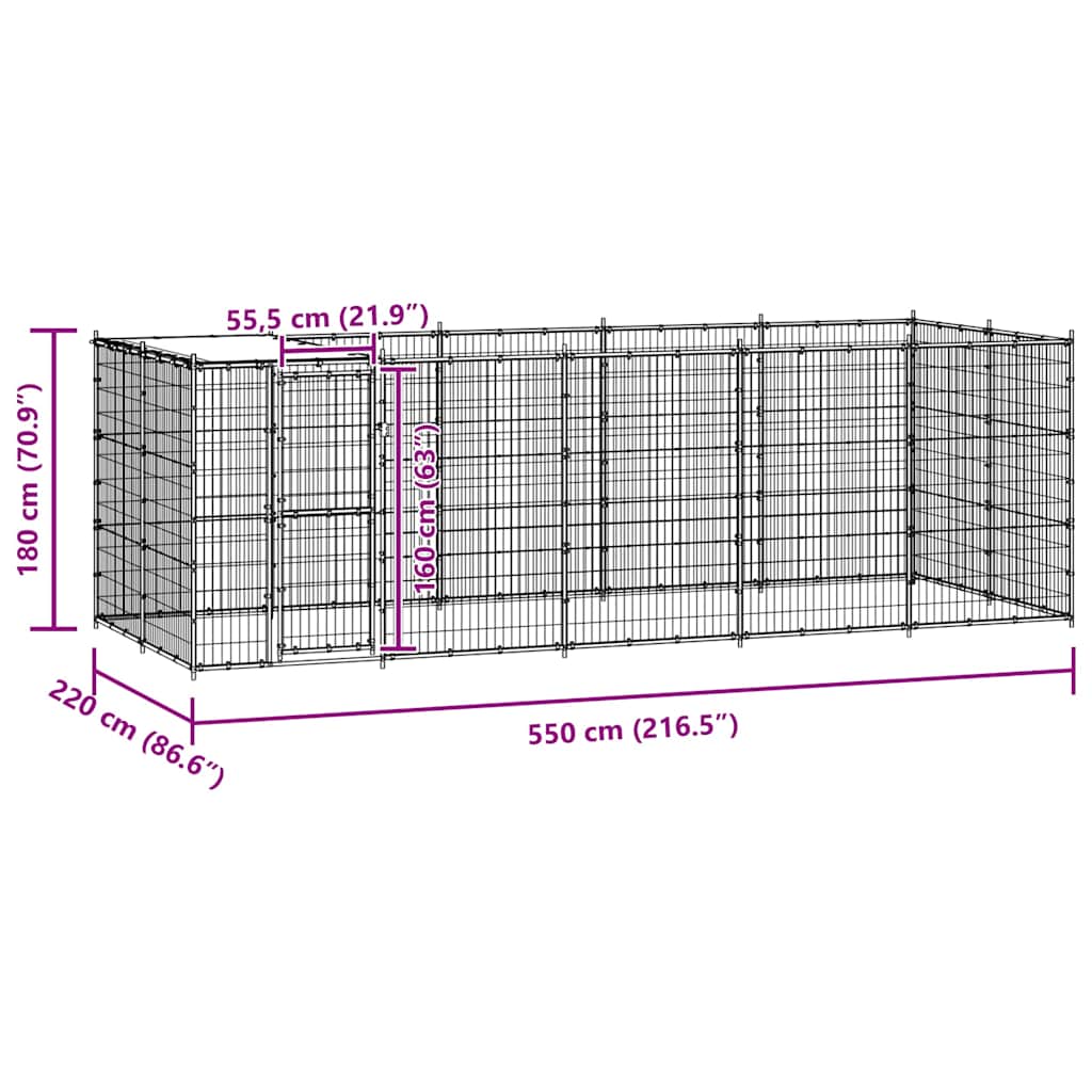 Outdoor-Hundezwinger mit Überdachung Verzinkter Stahl 12,1 m²