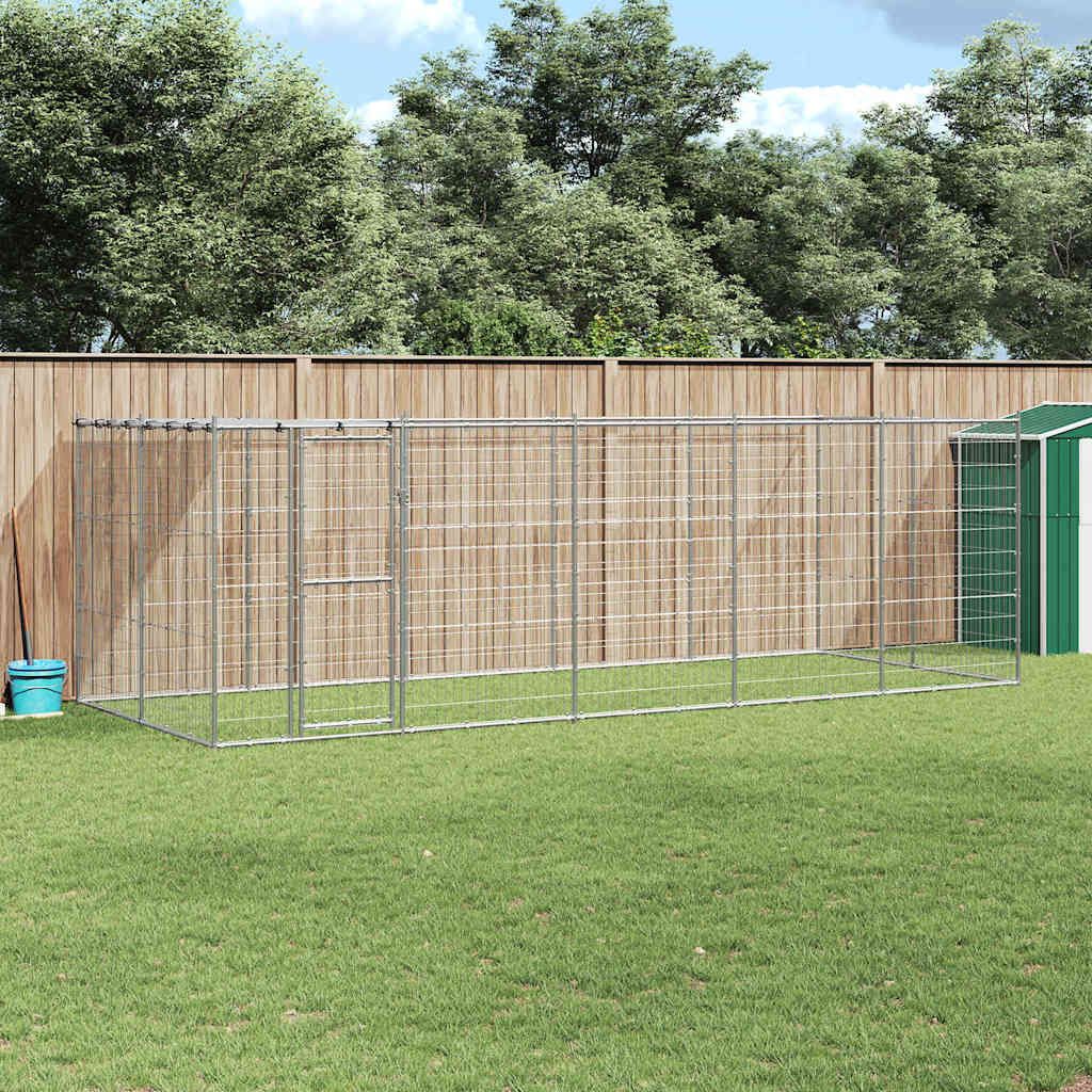 Outdoor-Hundezwinger mit Überdachung Verzinkter Stahl 12,1 m²