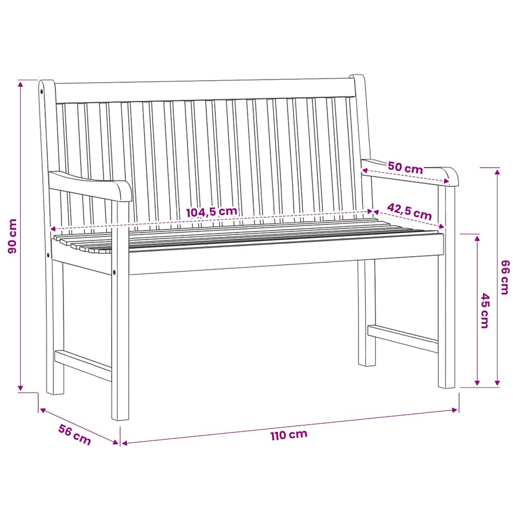 Gartenbank 110 cm Massivholz Akazie
