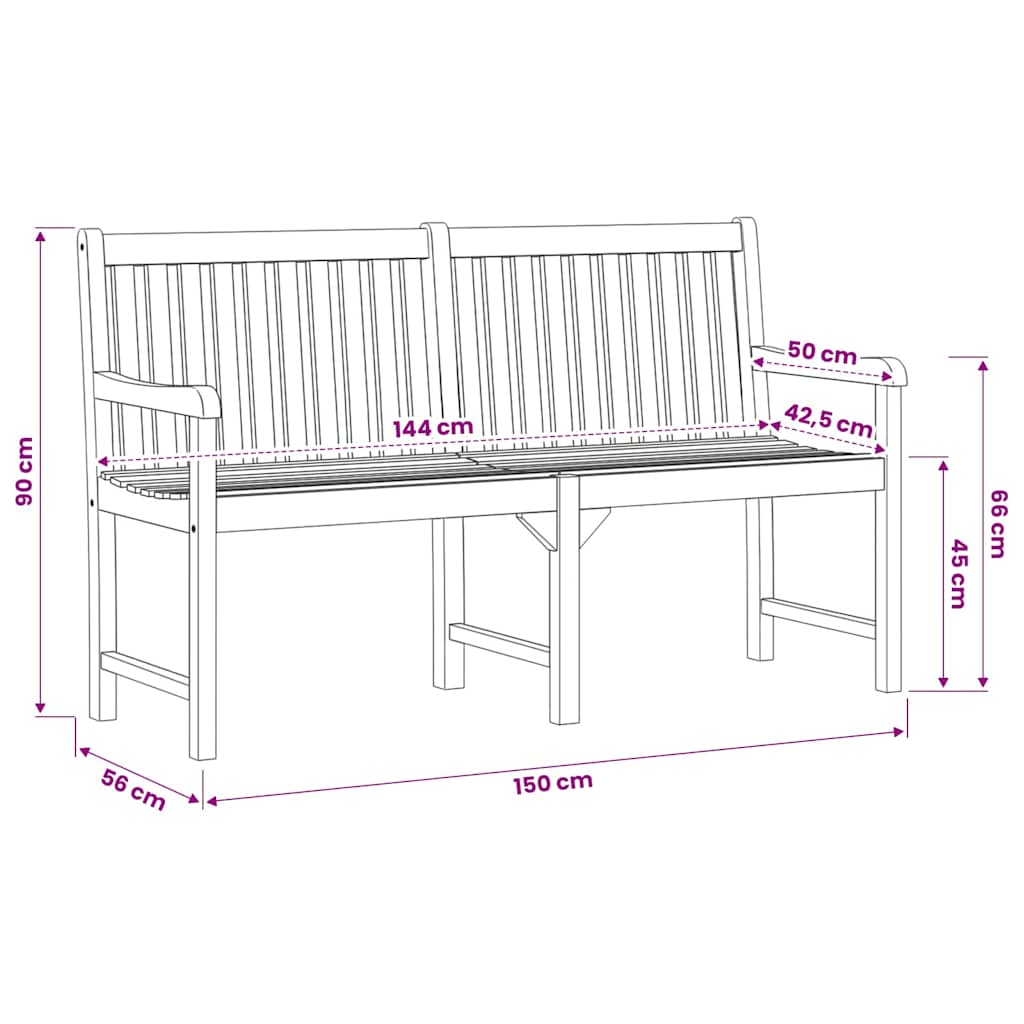 Gartenbank 150 cm Massivholz Akazie