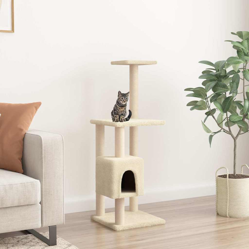 Kratzbaum mit Sisal-Kratzsäulen Creme 104 cm