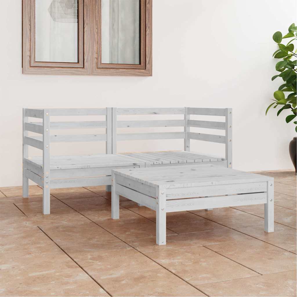 3-tlg. Garten-Lounge-Set Weiß Kiefer Massivholz