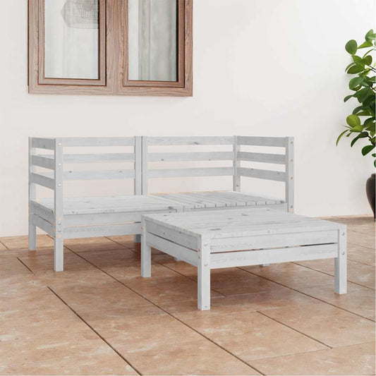 3-tlg. Garten-Lounge-Set Weiß Kiefer Massivholz