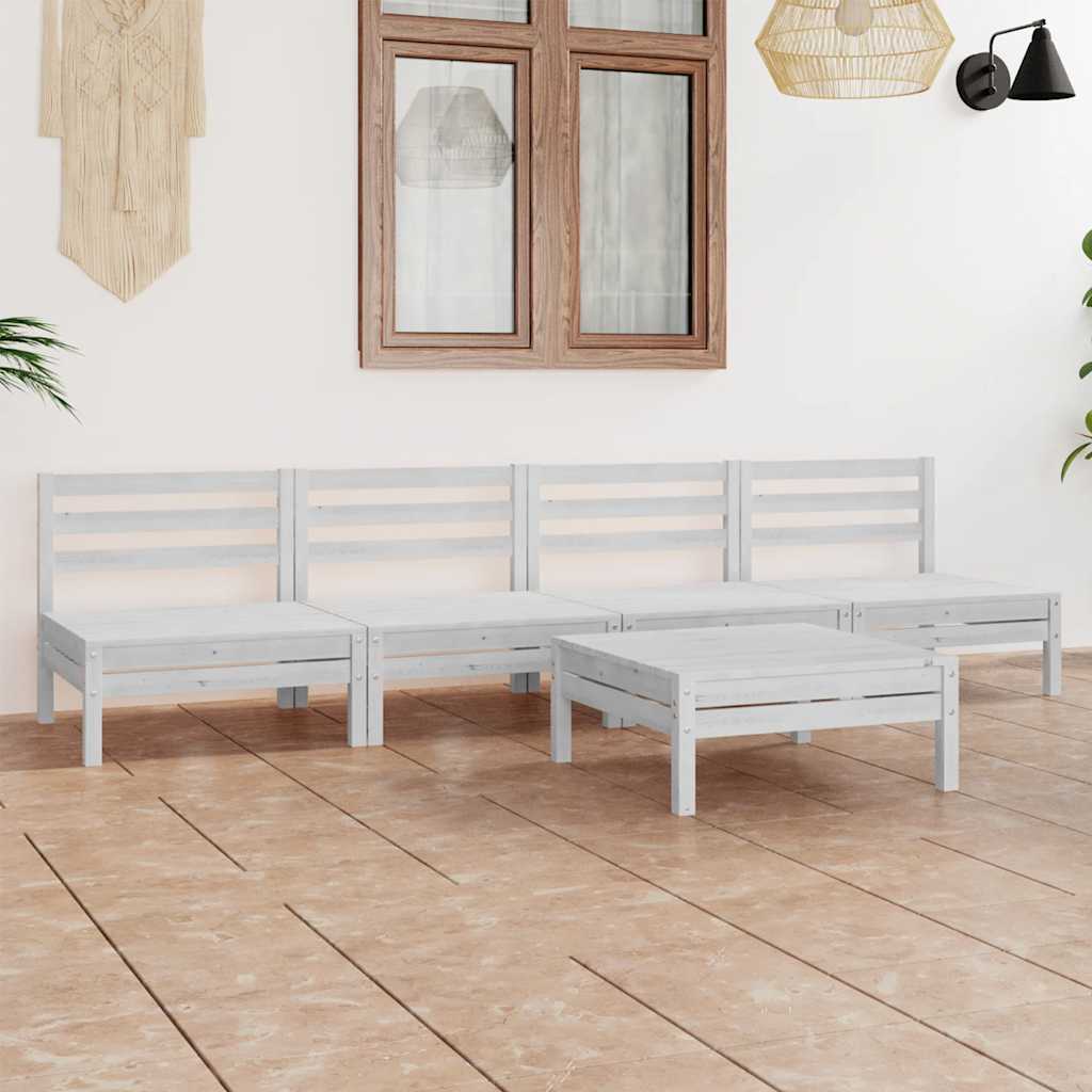 5-tlg. Garten-Lounge-Set Weiß Kiefer Massivholz