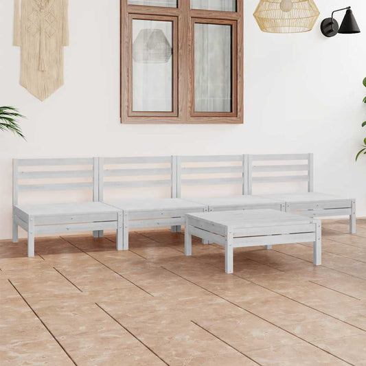 5-tlg. Garten-Lounge-Set Weiß Kiefer Massivholz