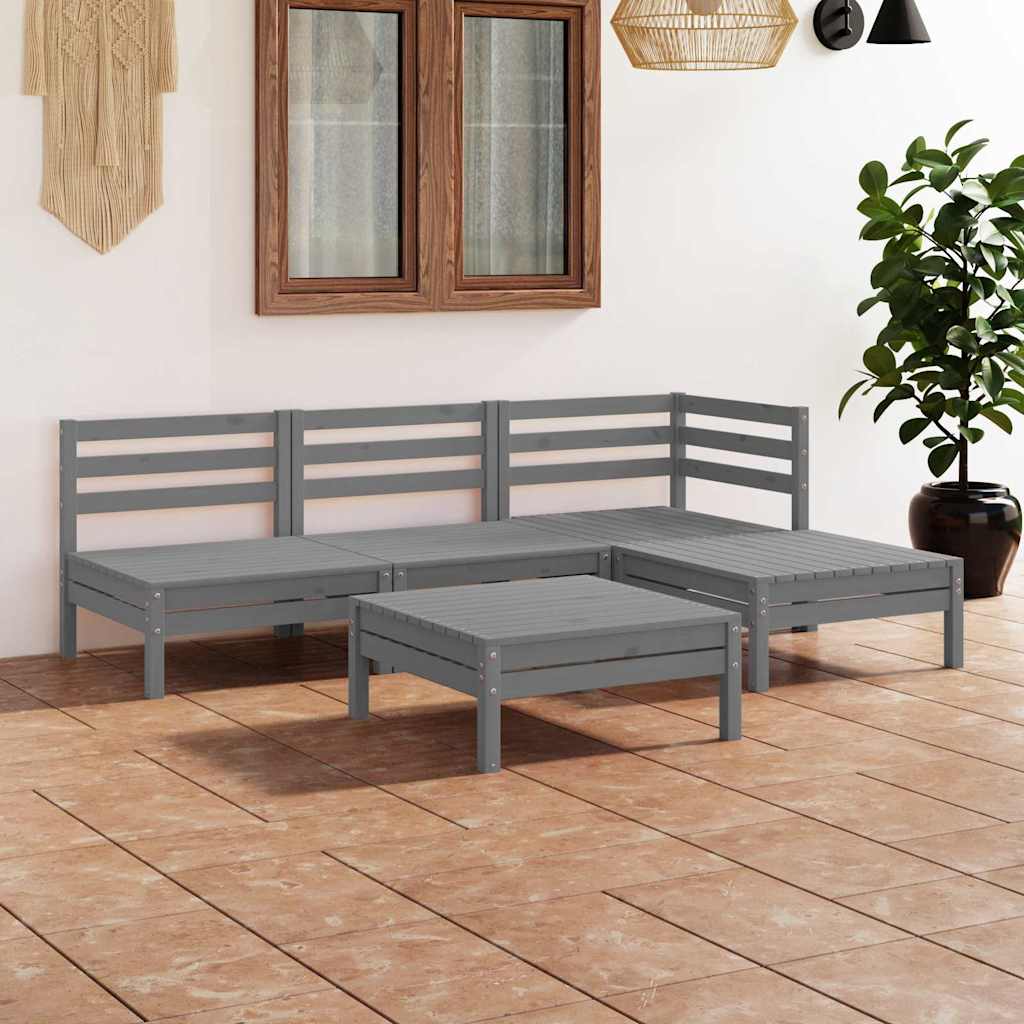 5-tlg. Garten-Lounge-Set Massivholz Kiefer Grau