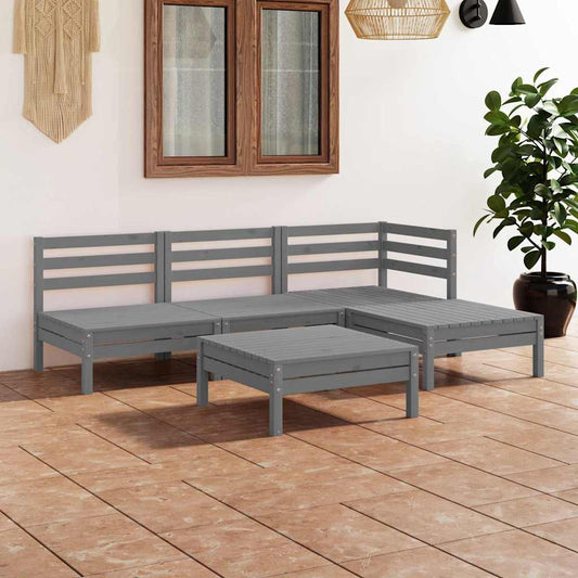5-tlg. Garten-Lounge-Set Massivholz Kiefer Grau