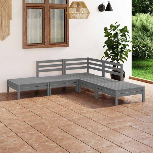 5-tlg. Garten-Lounge-Set Massivholz Kiefer Grau