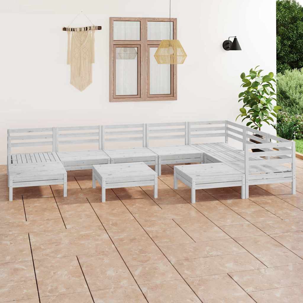10-tlg. Garten-Lounge-Set Massivholz Kiefer Weiß