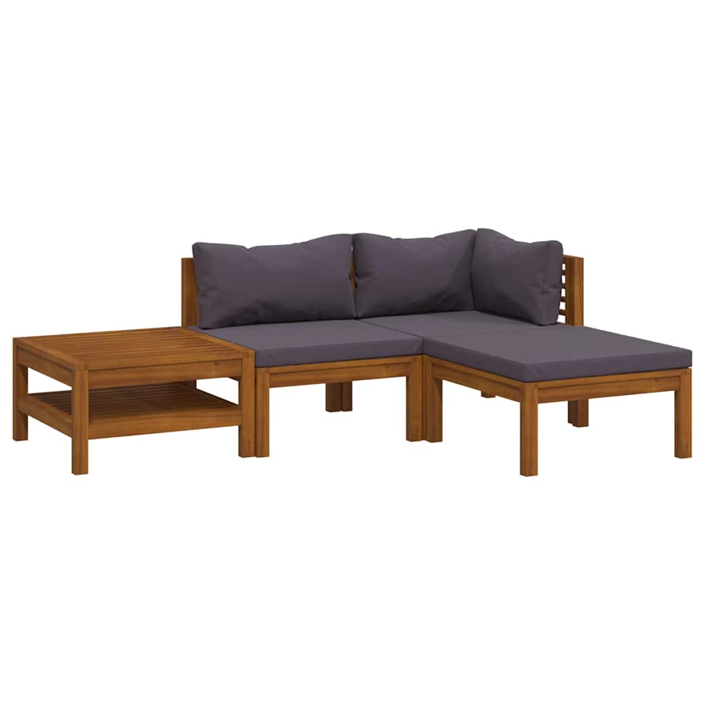 4-tlg. Garten-Lounge-Set mit Auflage Massivholz Akazie