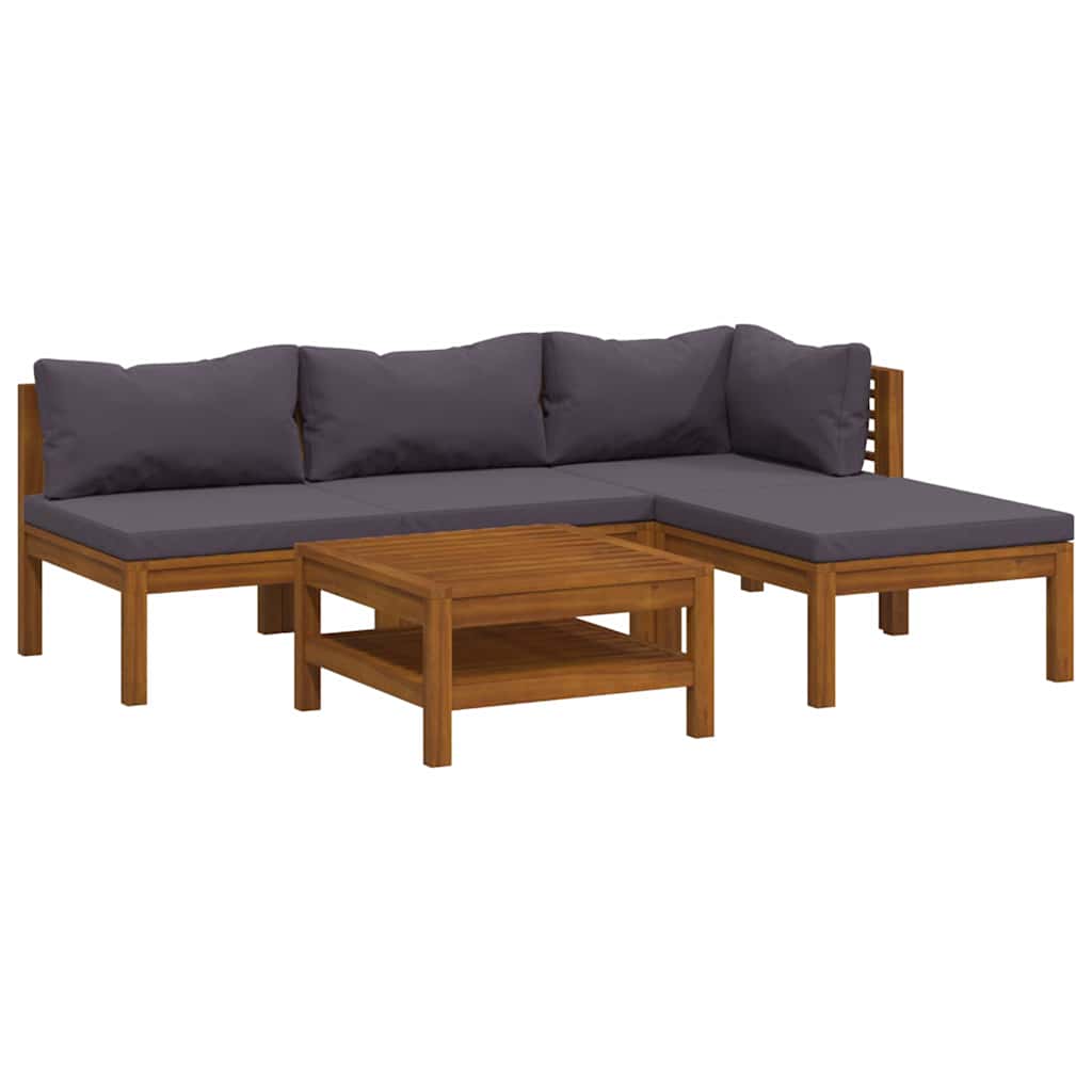 5-tlg. Garten-Lounge-Set mit Auflage Massivholz Akazie
