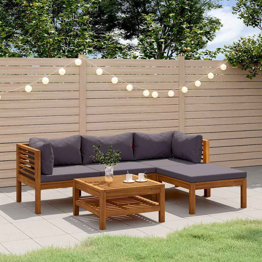 5-tlg. Garten-Lounge-Set mit Auflage Massivholz Akazie