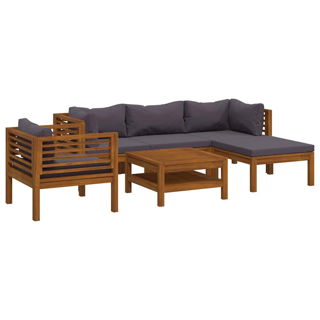 6-tlg. Garten-Lounge-Set mit Auflage Massivholz Akazie