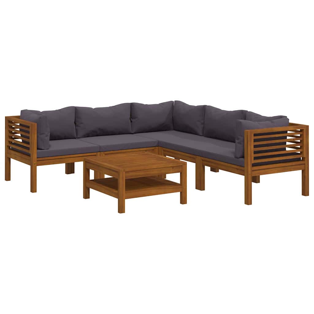 6-tlg. Garten-Lounge-Set mit Auflage Massivholz Akazie