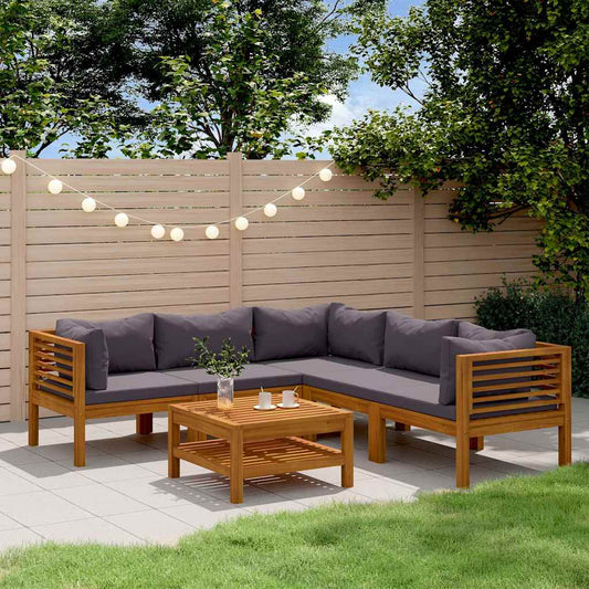 6-tlg. Garten-Lounge-Set mit Auflage Massivholz Akazie