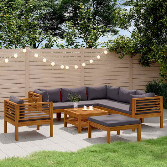 8-tlg. Garten-Lounge-Set mit Auflage Massivholz Akazie