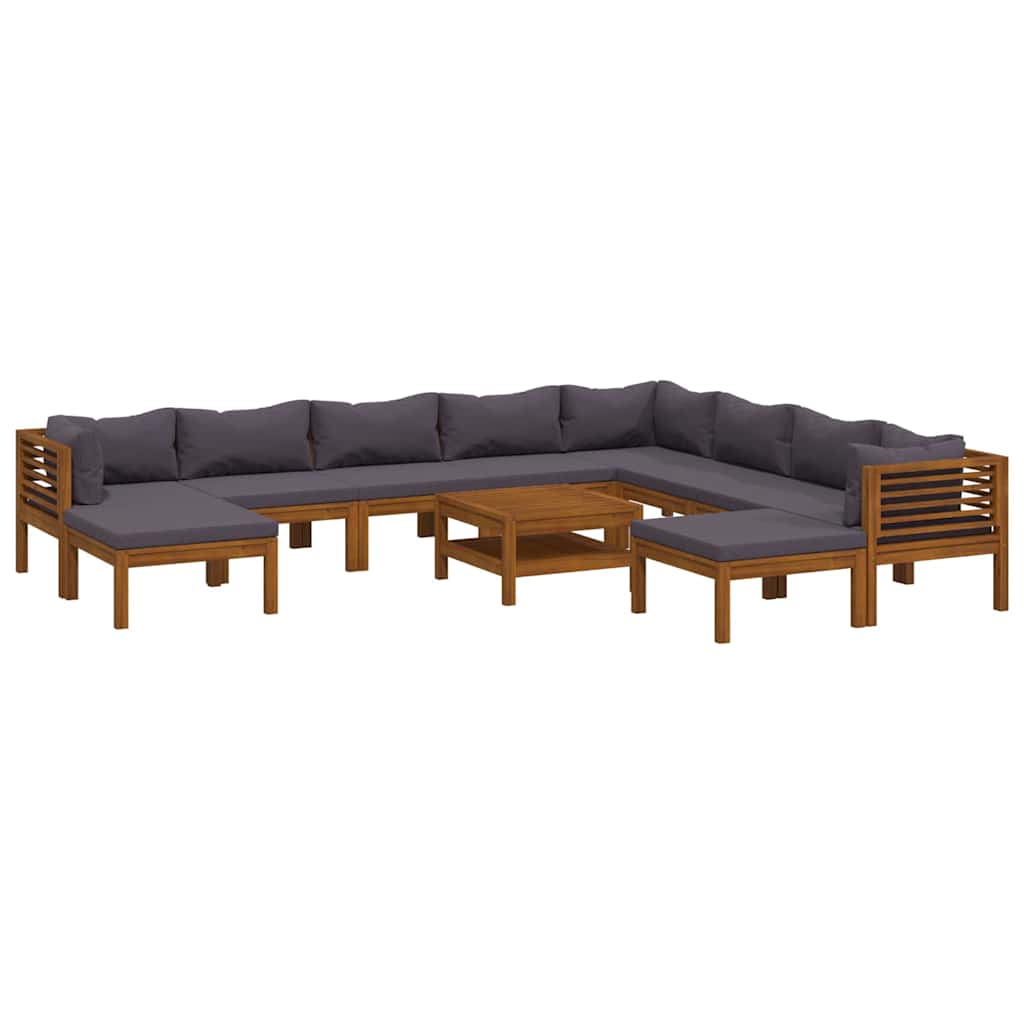 11-tlg. Garten-Lounge-Set mit Auflage Massivholz Akazie