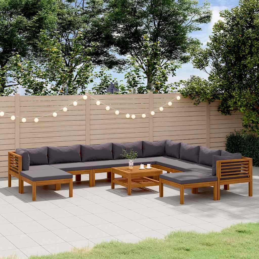 11-tlg. Garten-Lounge-Set mit Auflage Massivholz Akazie