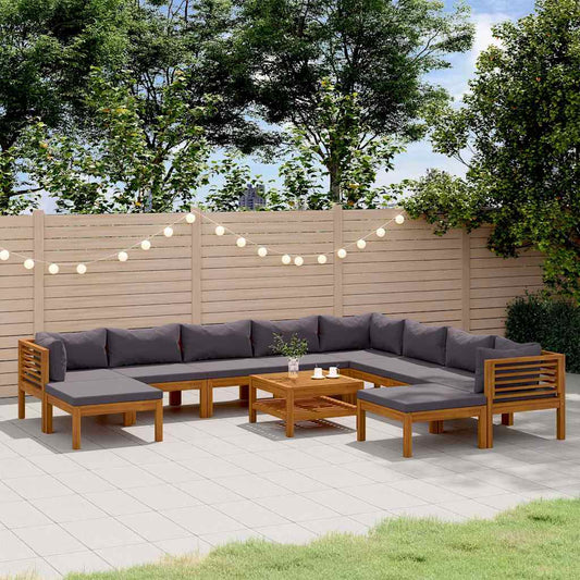 11-tlg. Garten-Lounge-Set mit Auflage Massivholz Akazie