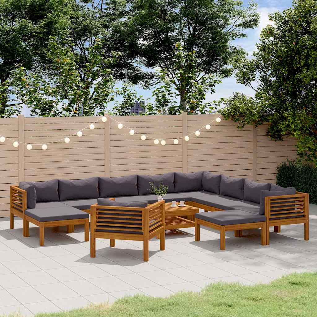 12-tlg. Garten-Lounge-Set mit Auflage Massivholz Akazie