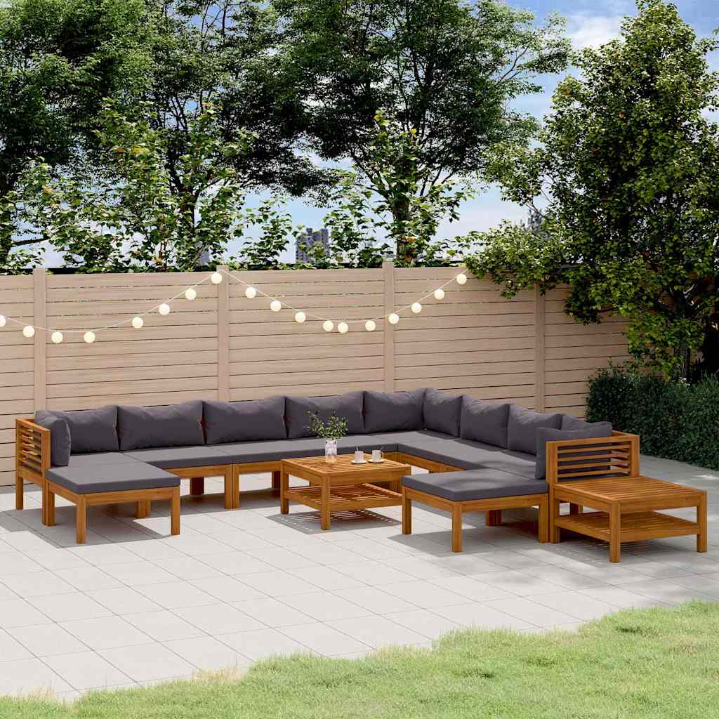 12-tlg. Garten-Lounge-Set mit Auflage Massivholz Akazie