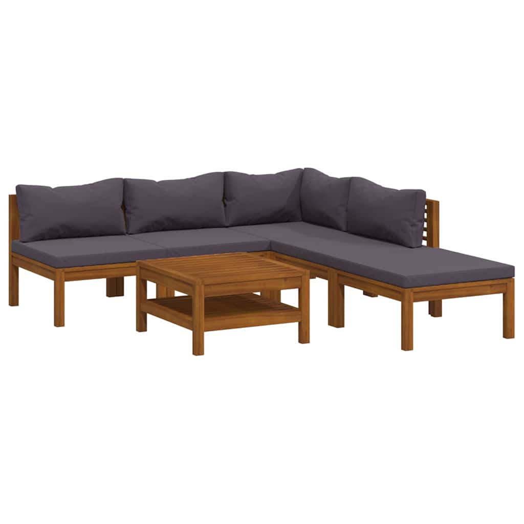 6-tlg. Garten-Lounge-Set mit Auflage Massivholz Akazie