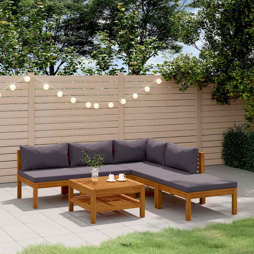 6-tlg. Garten-Lounge-Set mit Auflage Massivholz Akazie