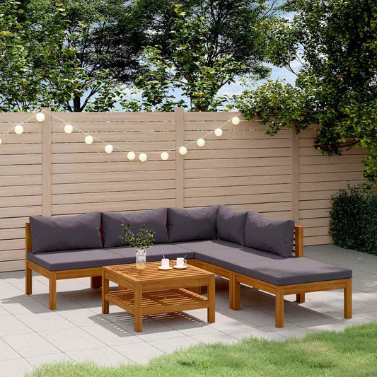 6-tlg. Garten-Lounge-Set mit Auflage Massivholz Akazie