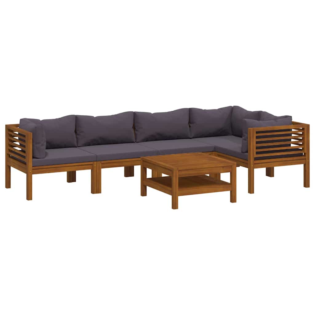 6-tlg. Garten-Lounge-Set mit Auflage Massivholz Akazie