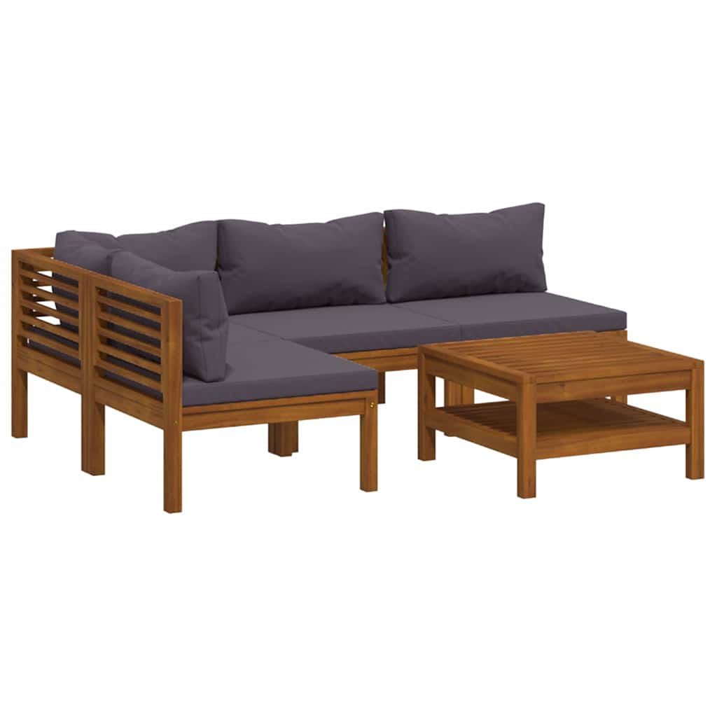 5-tlg. Garten-Lounge-Set mit Auflage Massivholz Akazie