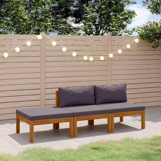 3-tlg. Garten-Lounge-Set mit Auflage Massivholz Akazie