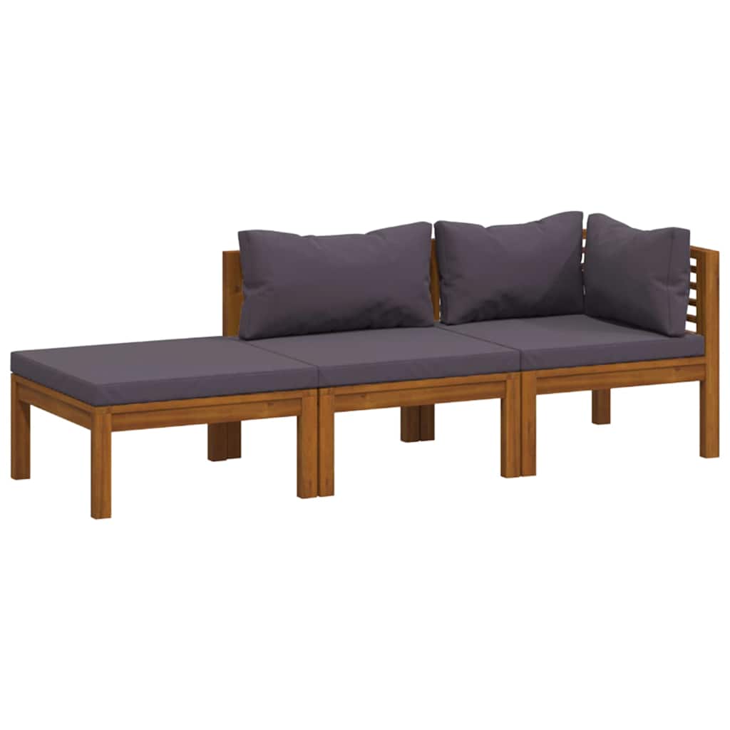 3-tlg. Garten-Lounge-Set mit Auflagen Massivholz Akazie