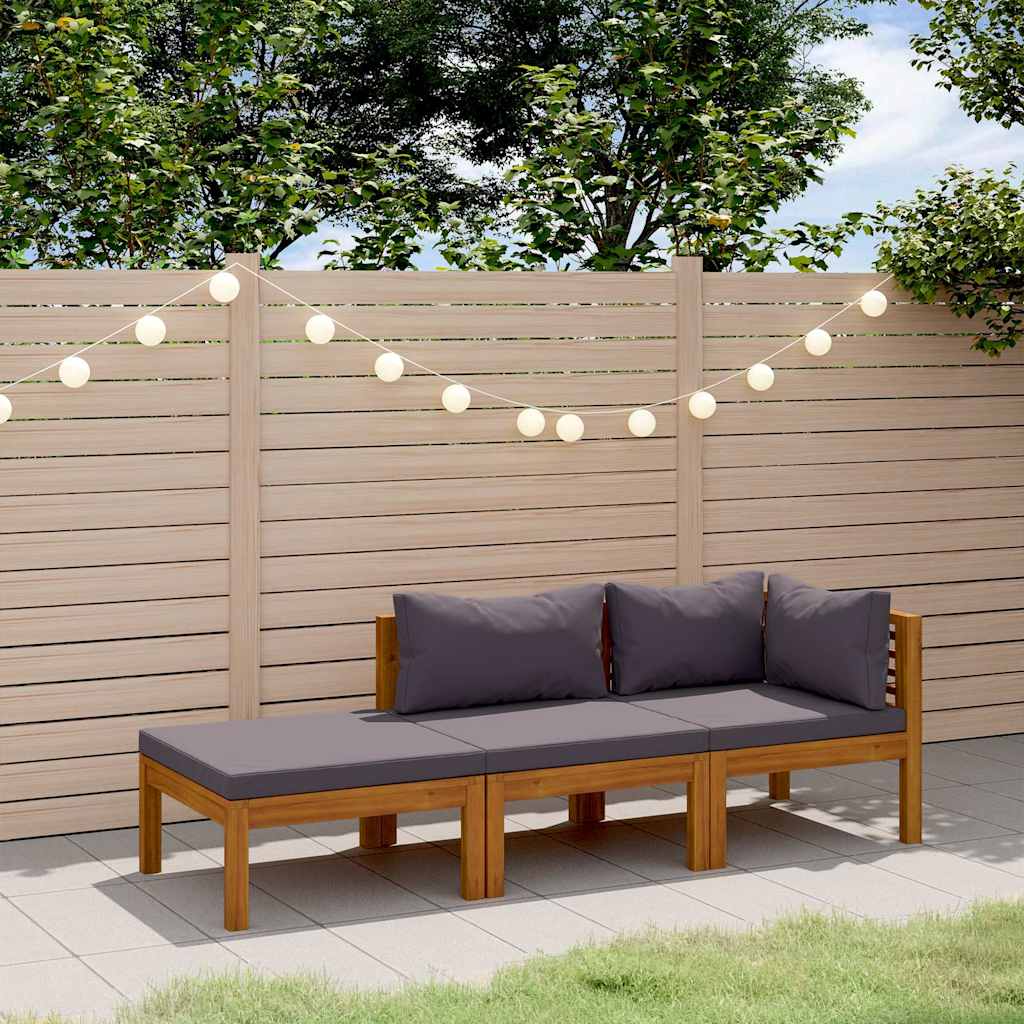 3-tlg. Garten-Lounge-Set mit Auflagen Massivholz Akazie