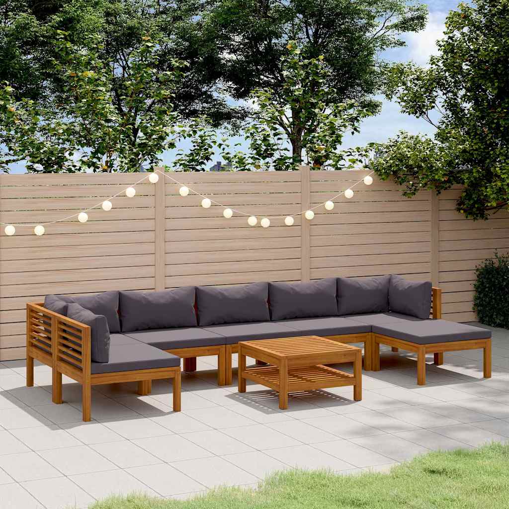 8-tlg. Garten-Lounge-Set mit Auflage Massivholz Akazie
