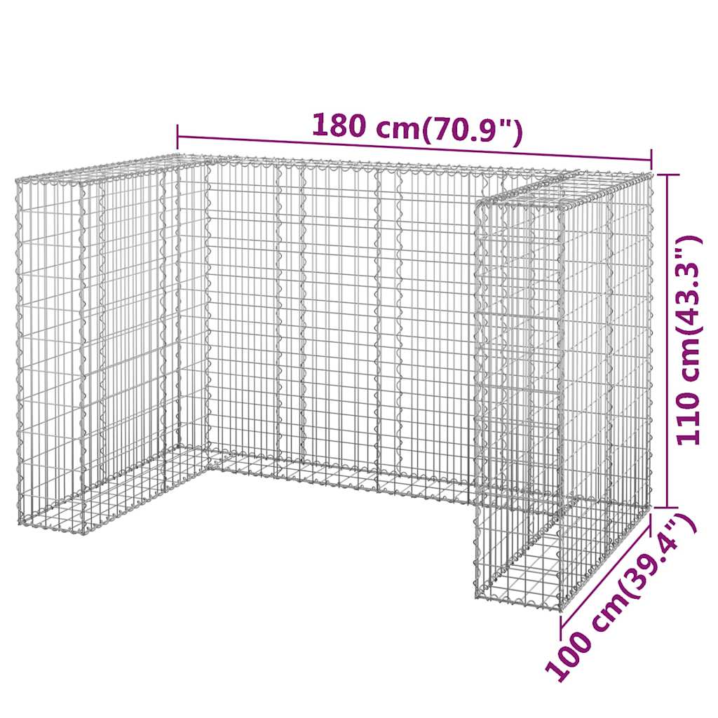 Gabion wall for trash cans Galvanized steel 180x100x110 cm