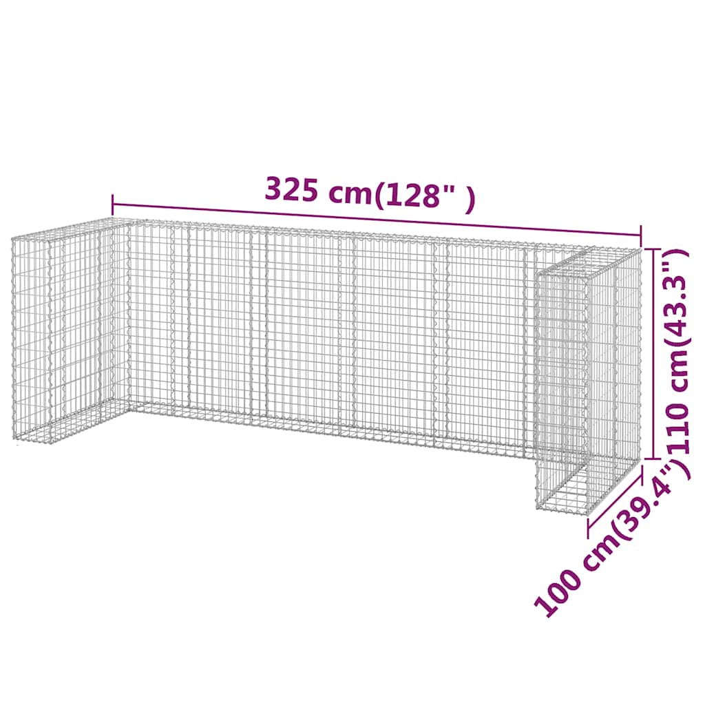 Gabion Wall for Bins Galvanized Steel 325x100x110 cm
