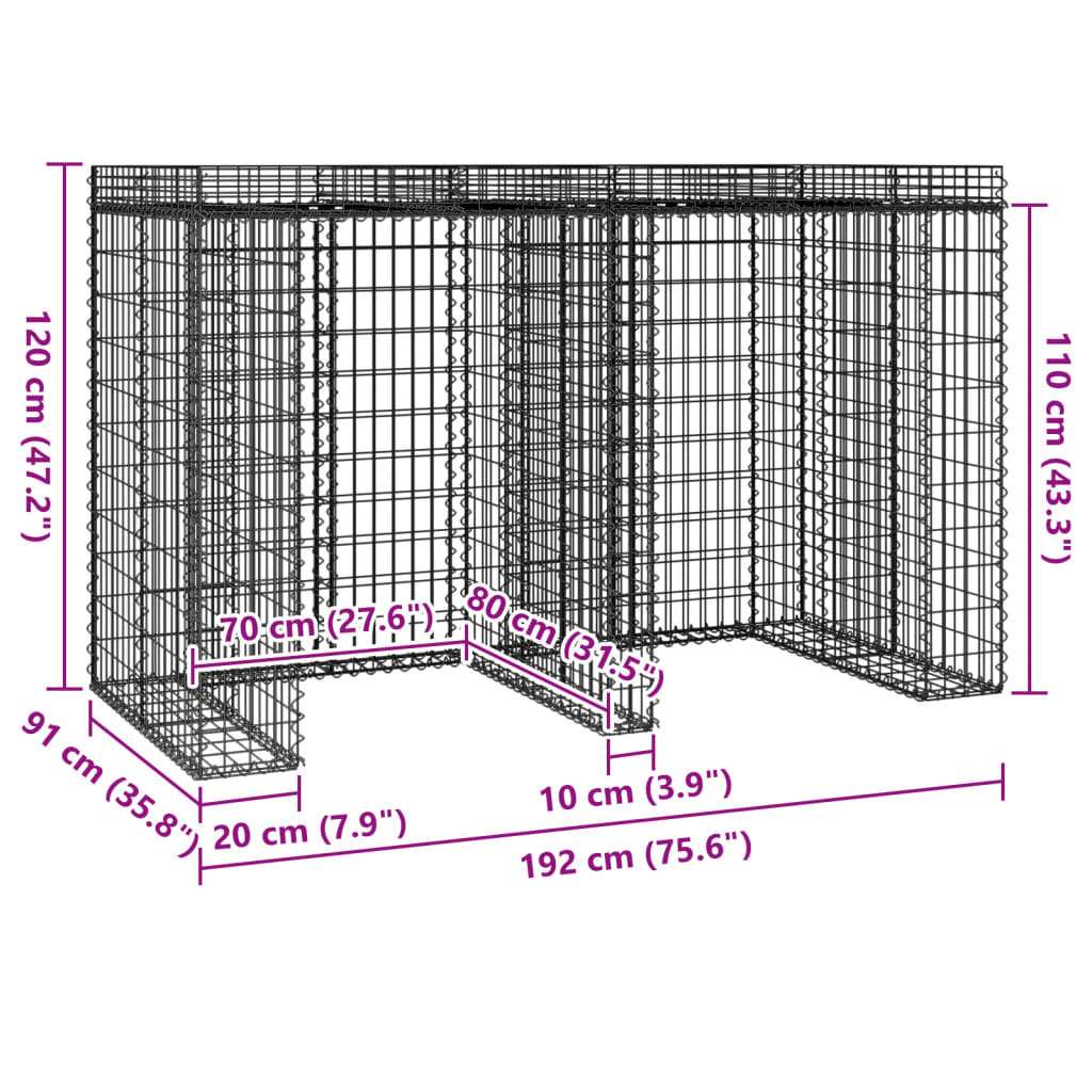 Gabion Bin Store 192x91x120 cm Galvanized Iron