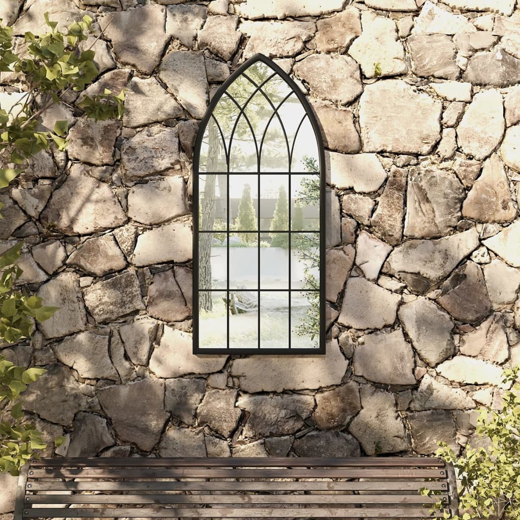 Miroir de jardin noir 100x45 cm en fer