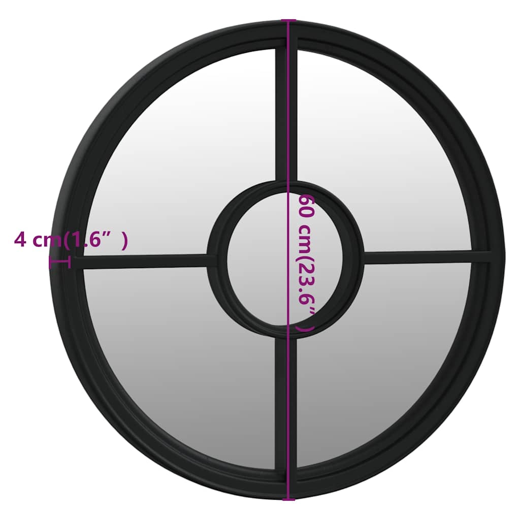 Garden Mirror Black 60x4 cm Iron Round