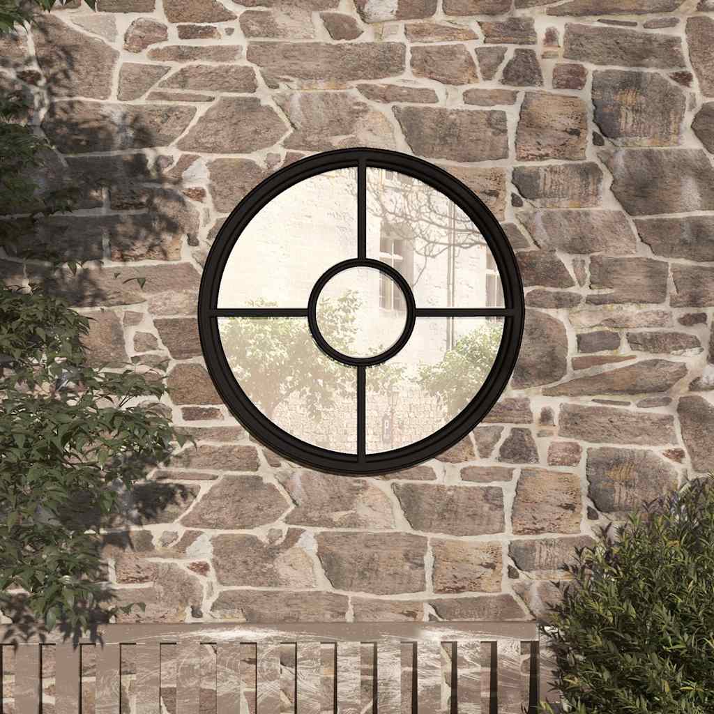 Garden Mirror Black 60x4 cm Iron Round