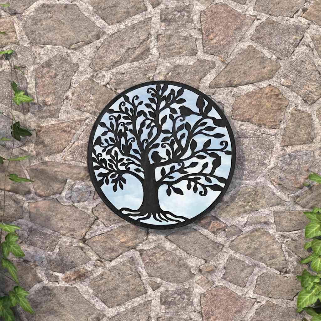 Garden Mirror Black 40x2.5 cm Iron Round