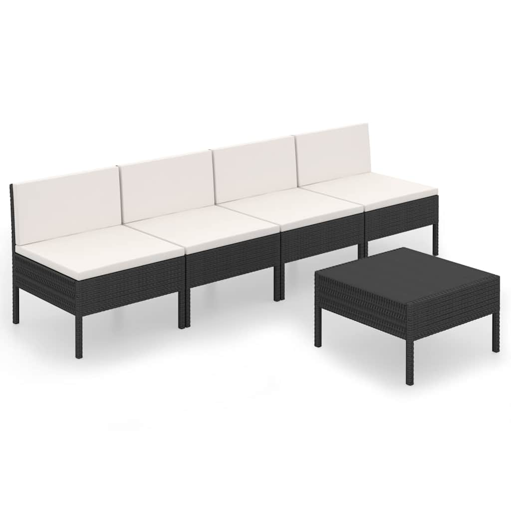5-tlg. Garten-Lounge-Set mit Auflagen Poly Rattan Schwarz