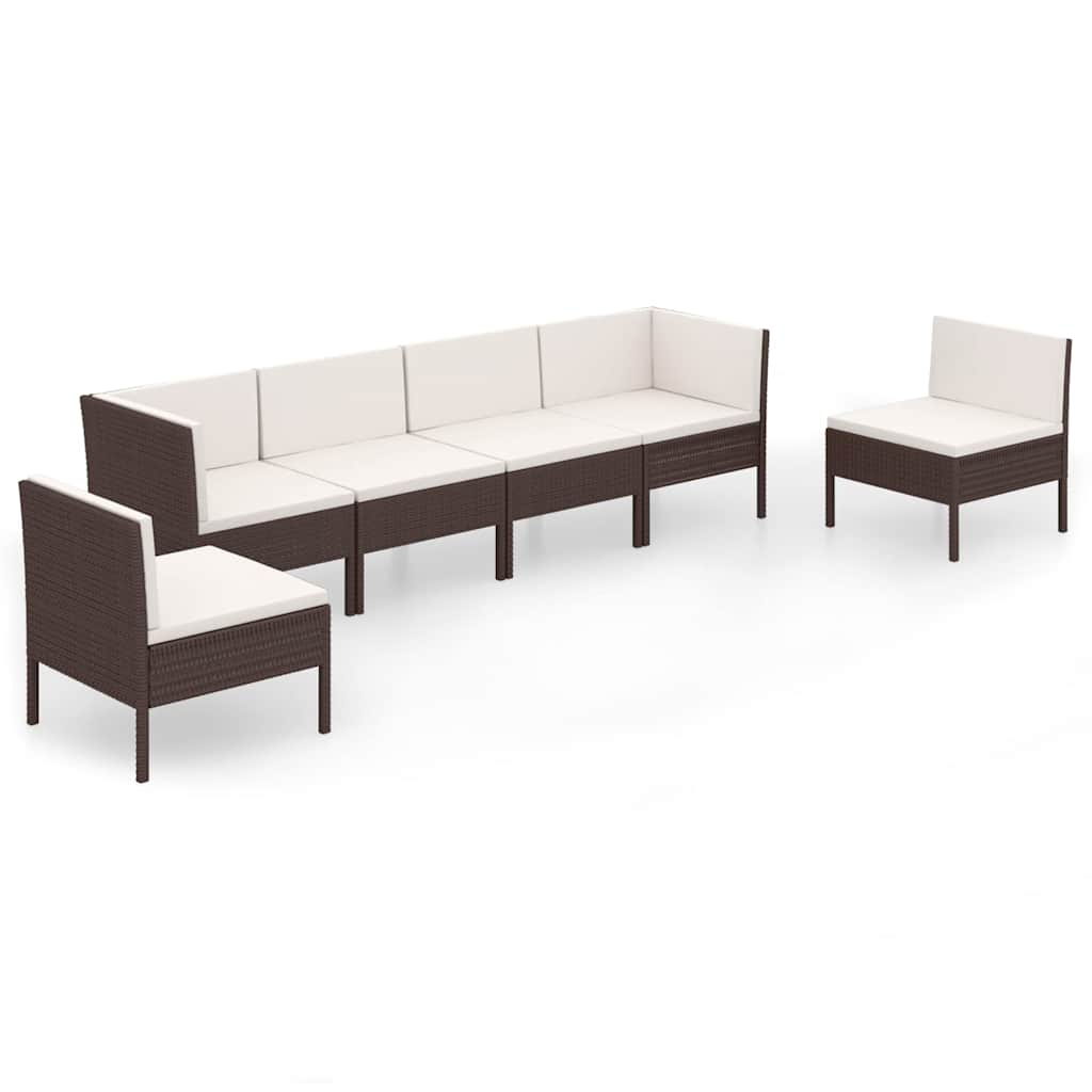 6-tlg. Garten-Lounge-Set mit Auflagen Poly Rattan Braun