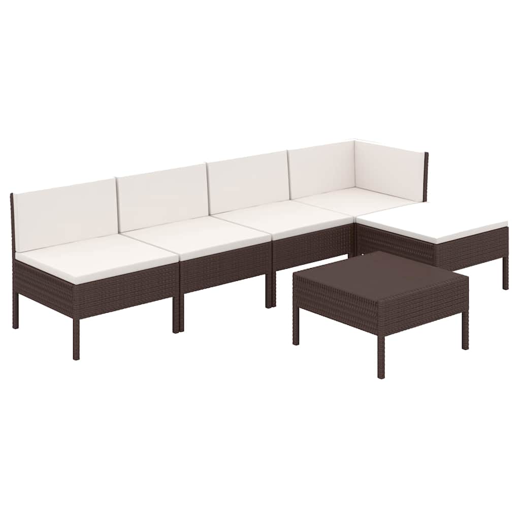 6-tlg. Garten-Lounge-Set mit Auflagen Poly Rattan Braun