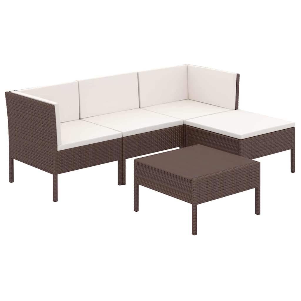 5-tlg. Garten-Lounge-Set mit Auflagen Poly Rattan Braun