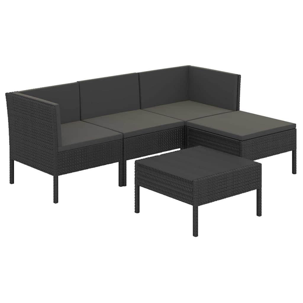 5-tlg. Garten-Lounge-Set mit Auflagen Poly Rattan Schwarz