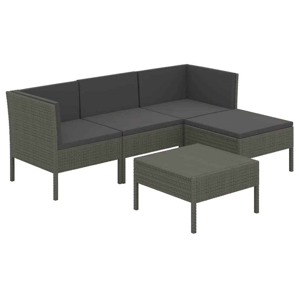 5-tlg. Garten-Lounge-Set mit Auflagen Poly Rattan Grau