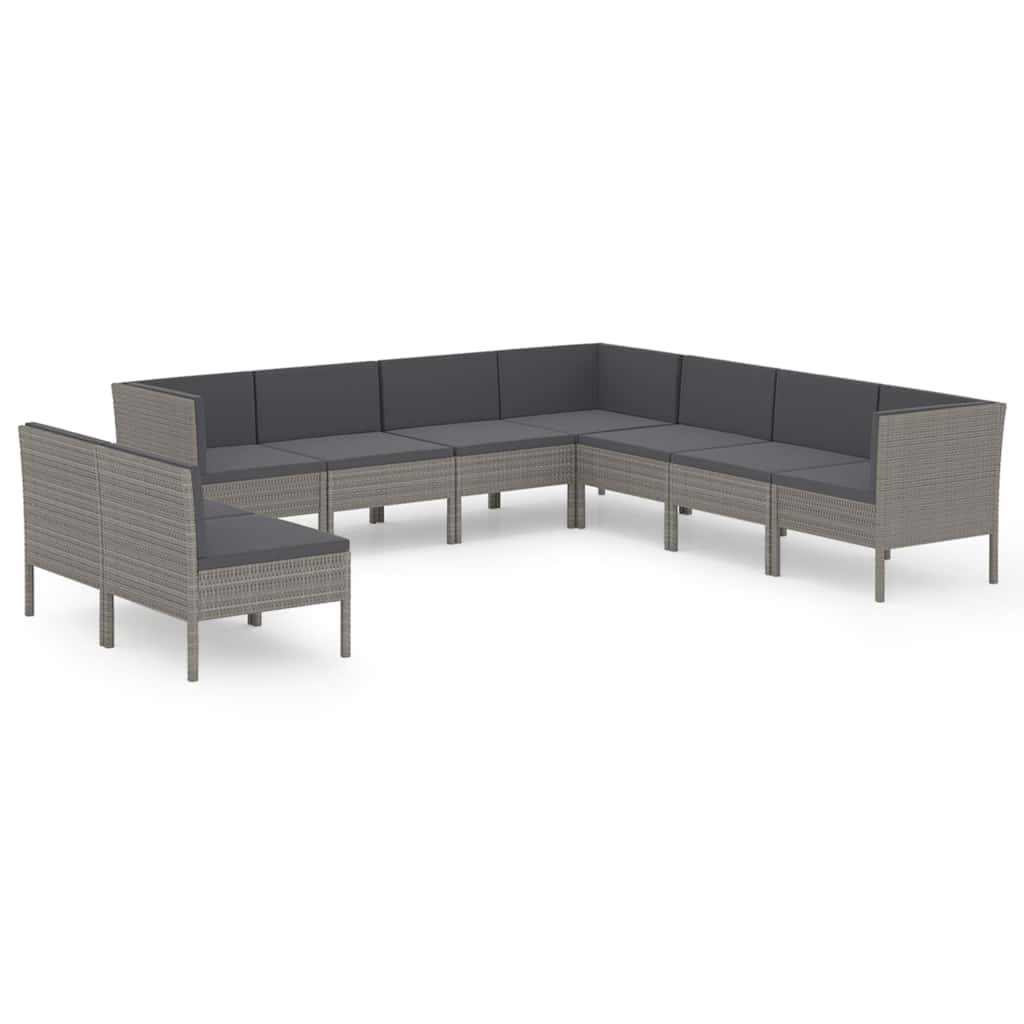 9-tlg. Garten-Lounge-Set mit Auflagen Poly Rattan Grau
