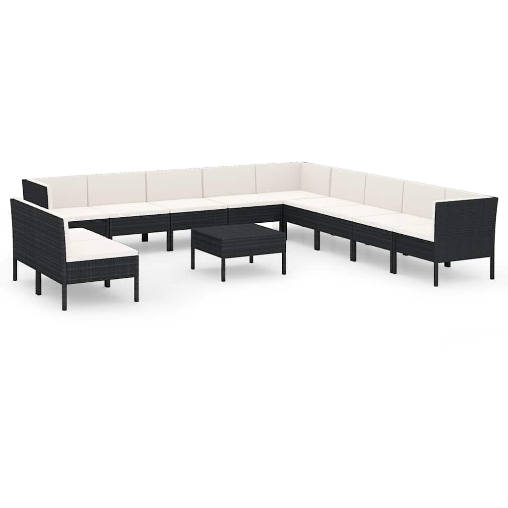 12-tlg. Garten-Lounge-Set mit Auflagen Poly Rattan Schwarz